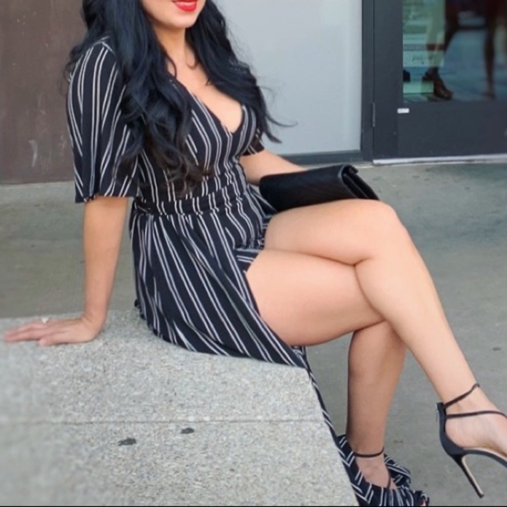 Striped Black and White Maxi Overlay Romper
